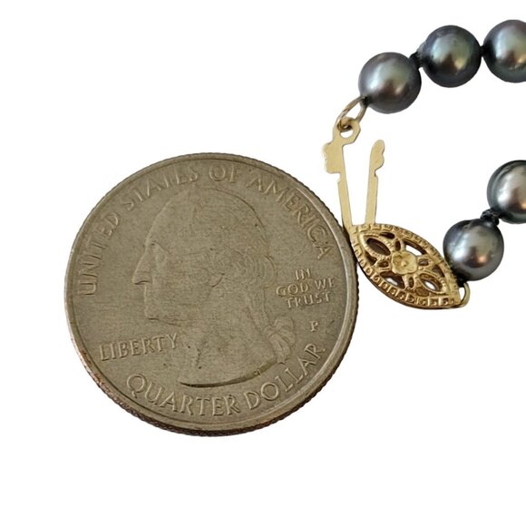 14K Yellow Gold Clasp Gray Peacock Fresh Water Knotted Pearls Strand 27"L, E864 - Picture 7 of 10